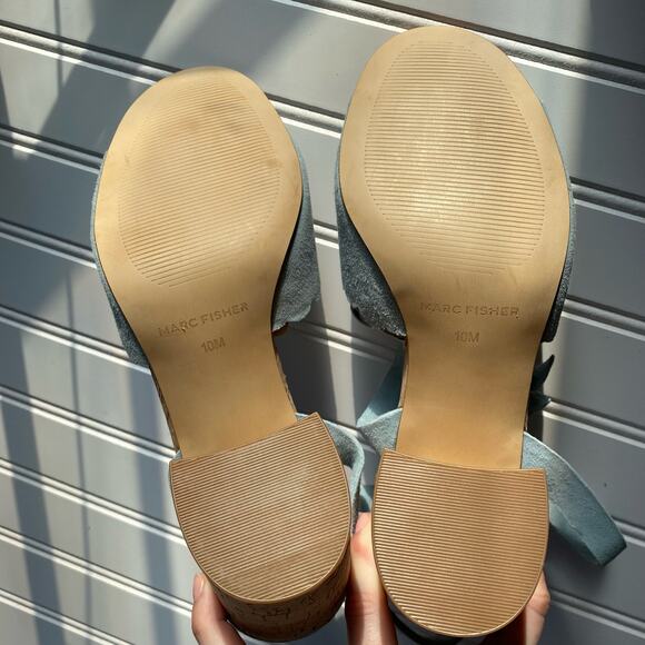 NWOT Marc Fisher Women's Blue Suede Open Toe Cuban Heel Size 10 - Picture 7 of 7